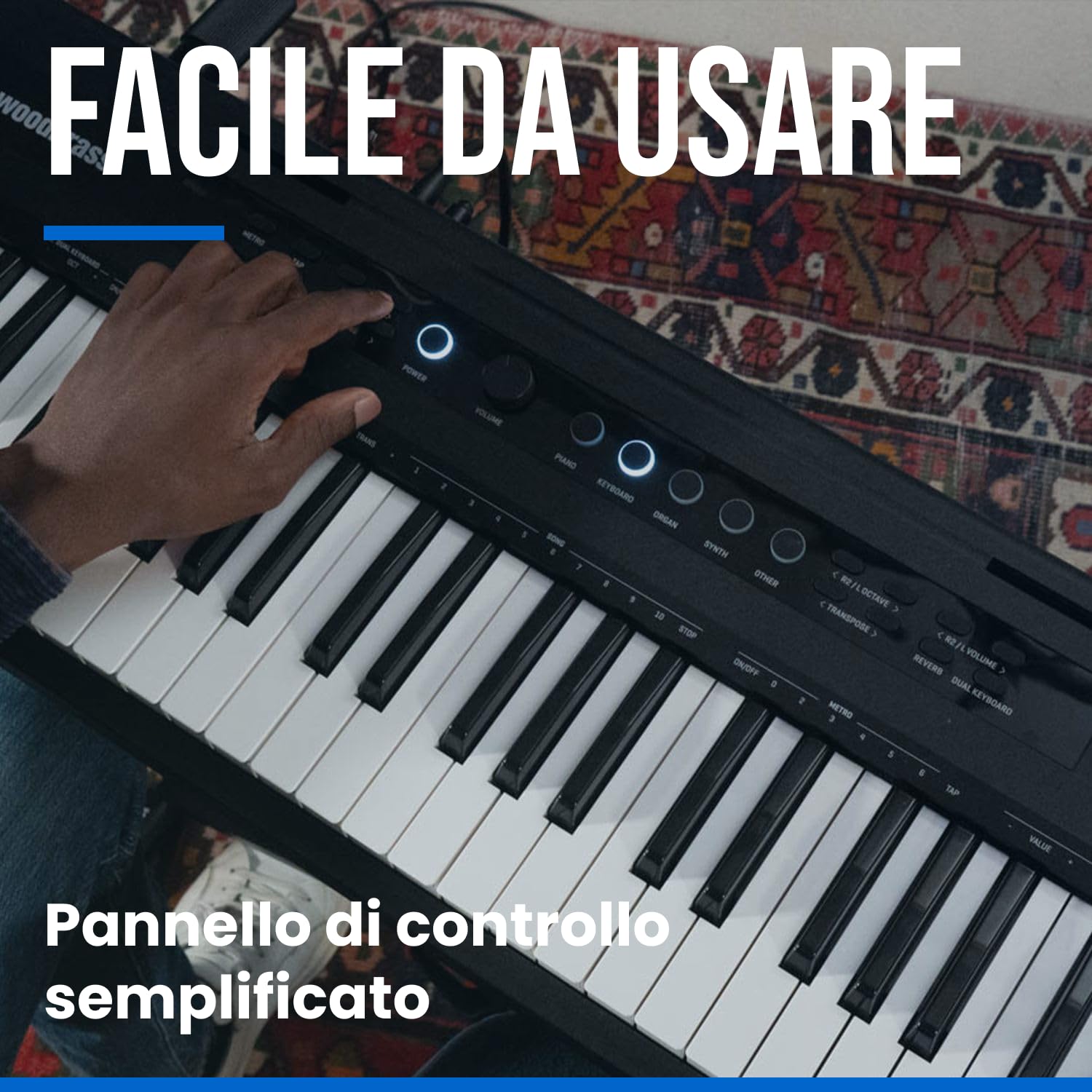 Woodbrass XPL1 - Pianoforte digitale portatile amplificato, 88 note, leggero, compatto e versatile, 25 suoni di qualità e amplificazione stereo, tastiera per imparare, perfezionare o giocare sul palco