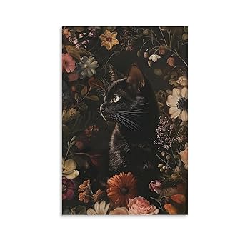 Amazon.co.jp: ゴシック猫キャンバスウォールアート 陰鬱な動物