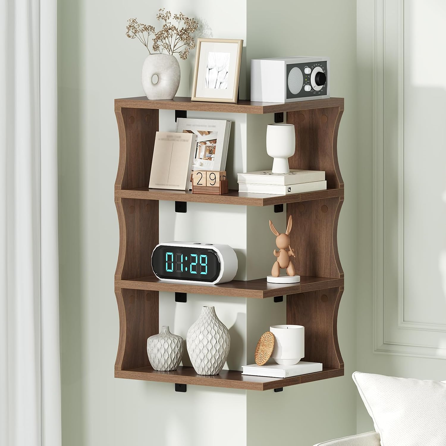 HOOBRO Floating Corner Shelf, 4-Tier Corner Shelf Wall Mounted Storage Rack
