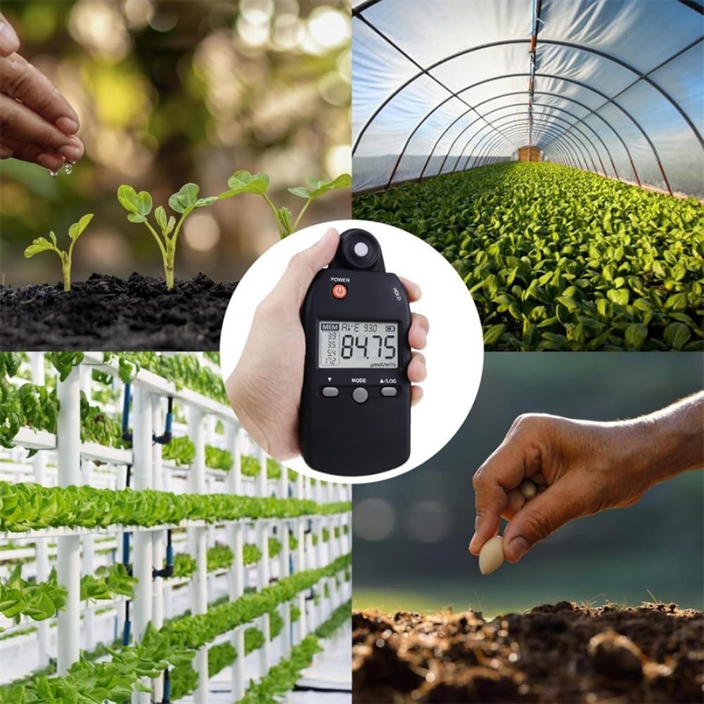 Tragbares PAR-Messgerät 0-5000 μmol Pflanzenlicht Digital Luxmeter mit PPFD-Anzeige für Growbox Lichtmessgerät für Indoor Pflanzen und Aquarium Helligkeitsmesser 0-5000 μmol präzise Messung