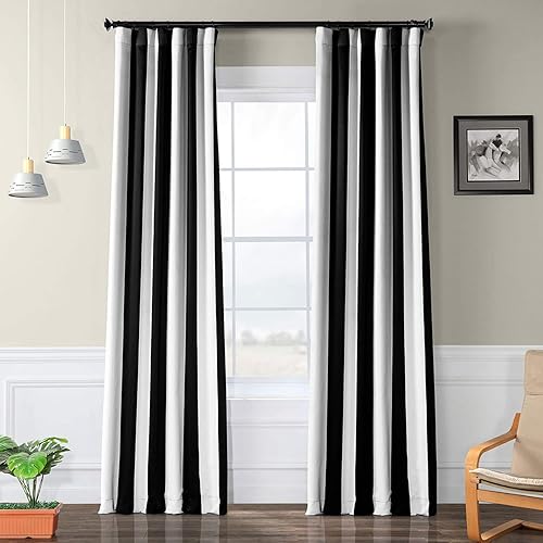 HPD Half Price Drapes BOCH-KC43-120 - Cortina a rayas para oscurecer ambientes (1 panel), 50 x 120, toldo negro y blanco niebla