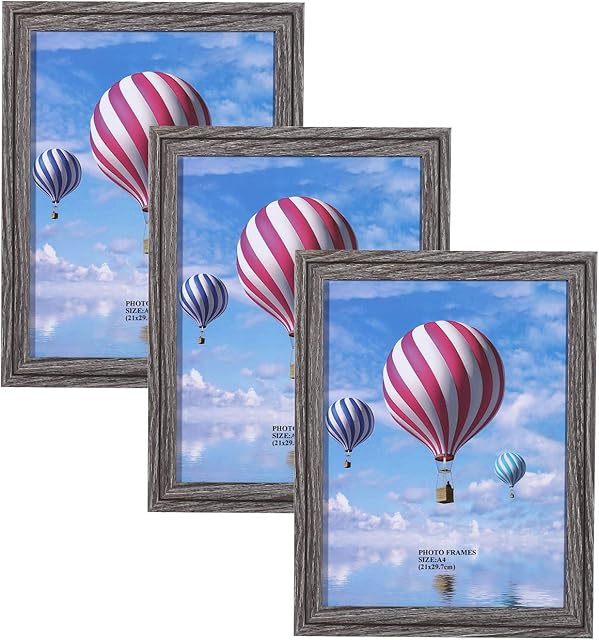 Metrekey A4 Photo Frames 3 Pack Certificate Frame Dark Oak Driftwood Picture Frame Acrylic Glass Front - Freestanding and Wall Mountable