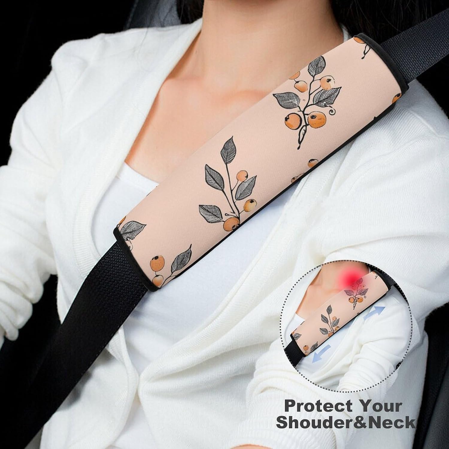 2 PCS Super Soft Car Seat Belt Pad, Cute Small Berries and Leaves Printed Waterproof Sweat-Absorbing Seat Belt Covers Backpack Shoulder Pad for All Car Seats Baby Strollers