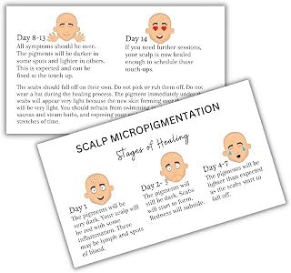 Scalp Micropigmentation Stages of Healing Aftercare Cards | 50 pk, 2 x 3.5” inches | Microblading Scalp Permanent Tattoo Client Kit Minimalist Design Emotion People