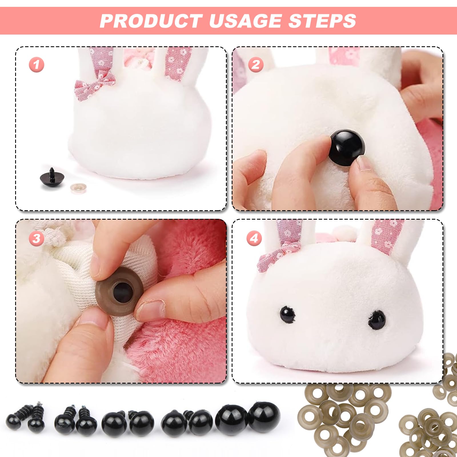 YYTOL Safety Eyes for Crochet Toys 566 Pcs Crochet Plastic Safety eyes Toy Teddy Bear Doll Eye and Nose for Knitted Stuffed Toys 5-14mm - Image 3