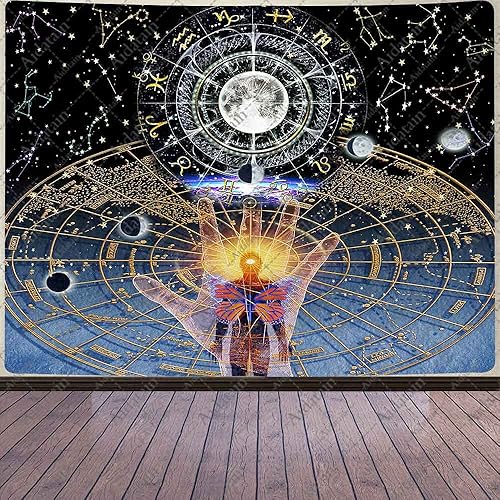 Aidatain Tapiz de constelación espacial Trippy, tapiz celestial de astrología de bruja, grande de 80 x 60 pulgadas, tapices artísticos de franela de