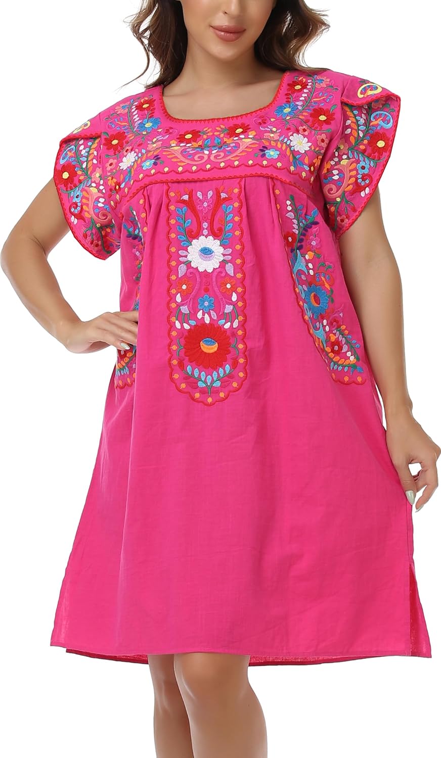 YZXDORWJ Women Summer Mexican Embroidered Boho Peasant Dress Petal Sleeve - Image 3