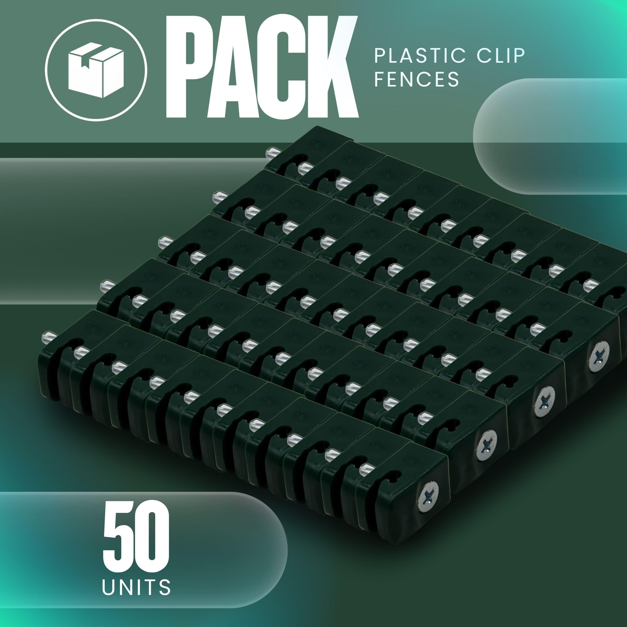 DOJA Barcelona Clip Plástico para Cercas - Pack 50 de Color Verde - Material Resistente - Abrazaderas para Cercas de Fácil Montaje - Clips de Plástico para Cercas con Tornillo de Fijación Segura