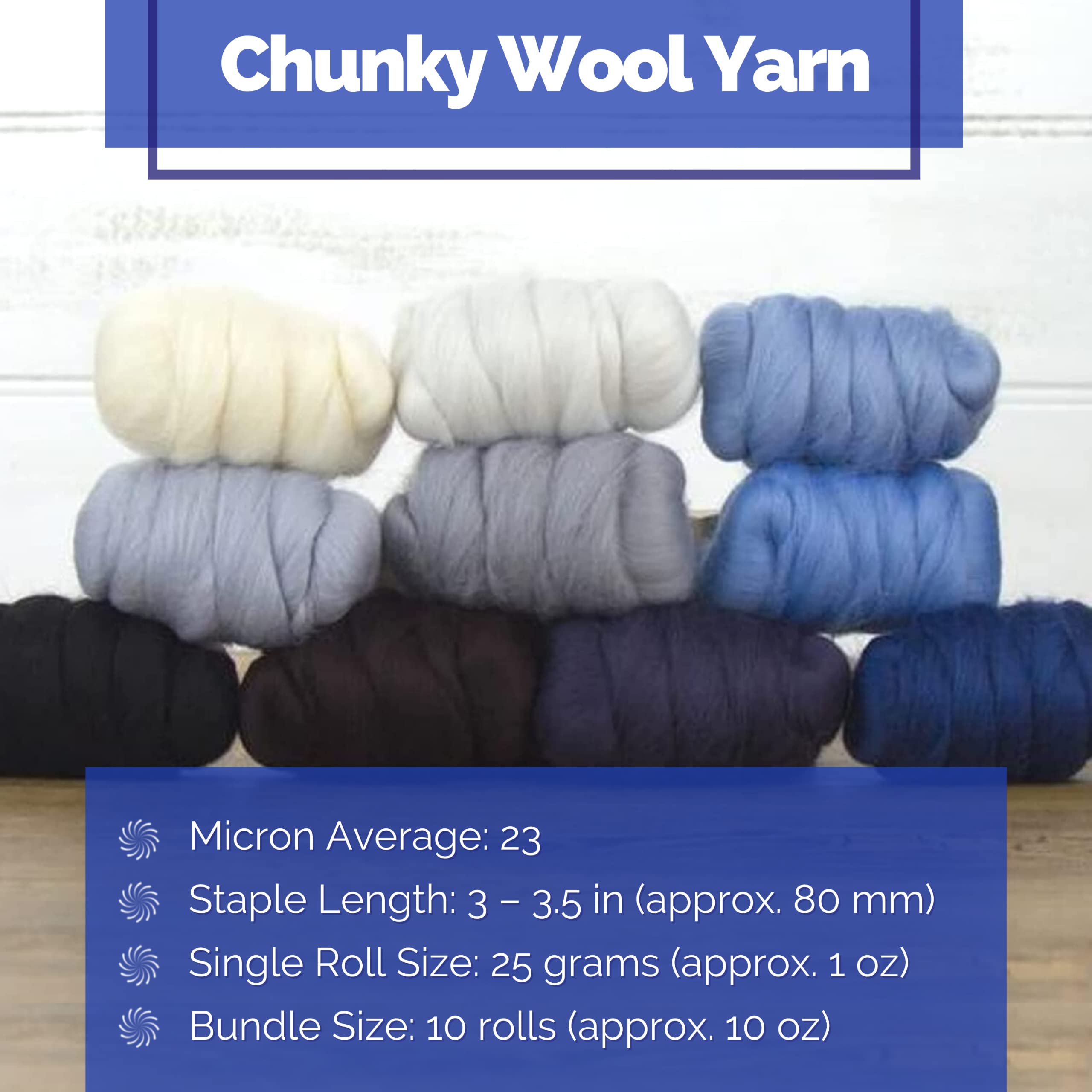 Revolution Fibers | Paquete variado de lana merino mixta – Glacier Chill | Perfecto para hilar, rodajas, fieltro de agujas, fieltro mojado, tapicería, tejido y manualidades (azules)