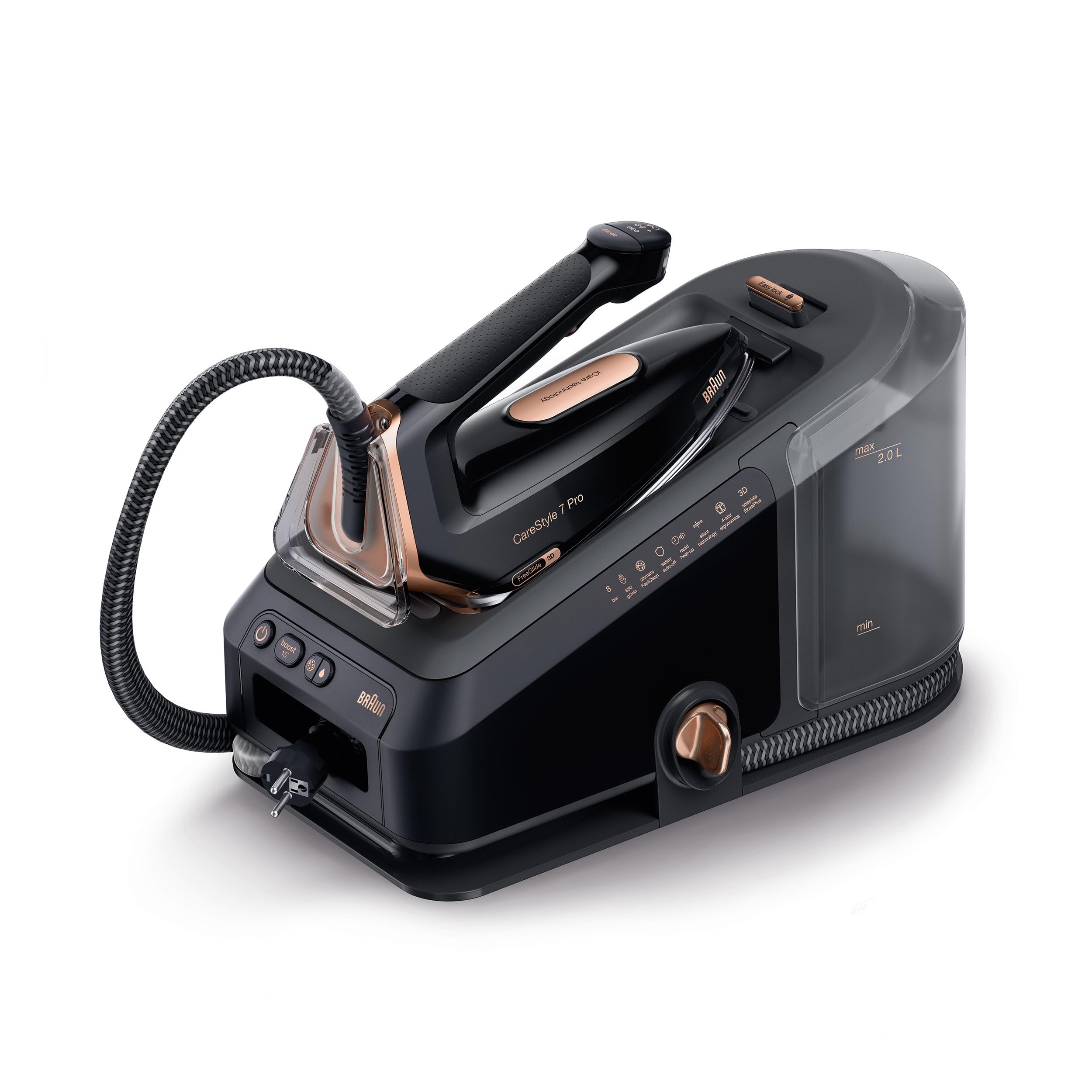 Braun CareStyle 7 Pro Steam Generator Iron with FreeGlide 3D Technology, Smart iCareMode, Ironing, Anti Drip, Detachable 2L Water Tank, Auto-Off, 2700 Watts, IS 7286 Black
