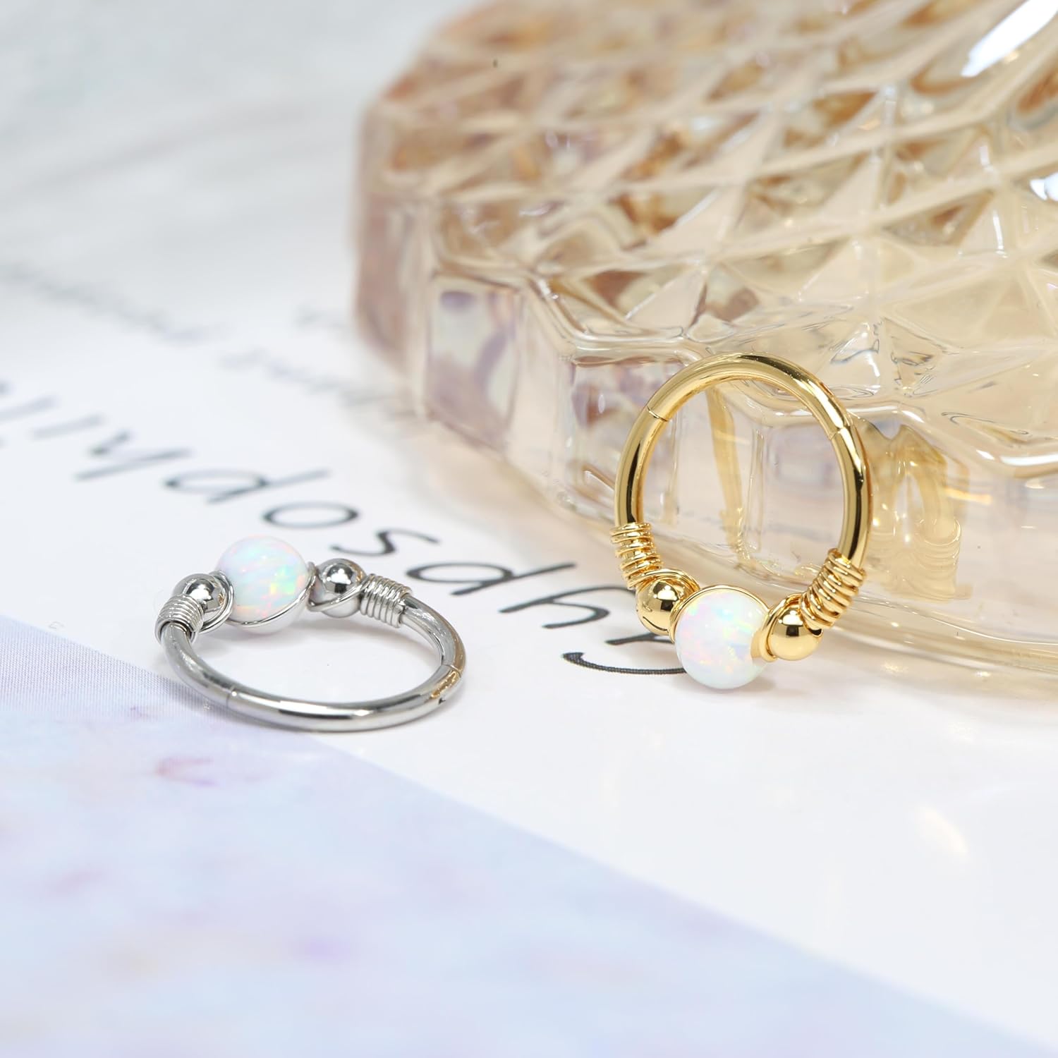 FUNLMO 316L Surgical Steel Nose Ring Opal Tragus Helix Conch Rook Daith Piercing Jewelry Septum Jewelry Cartilage Earring - Image 4