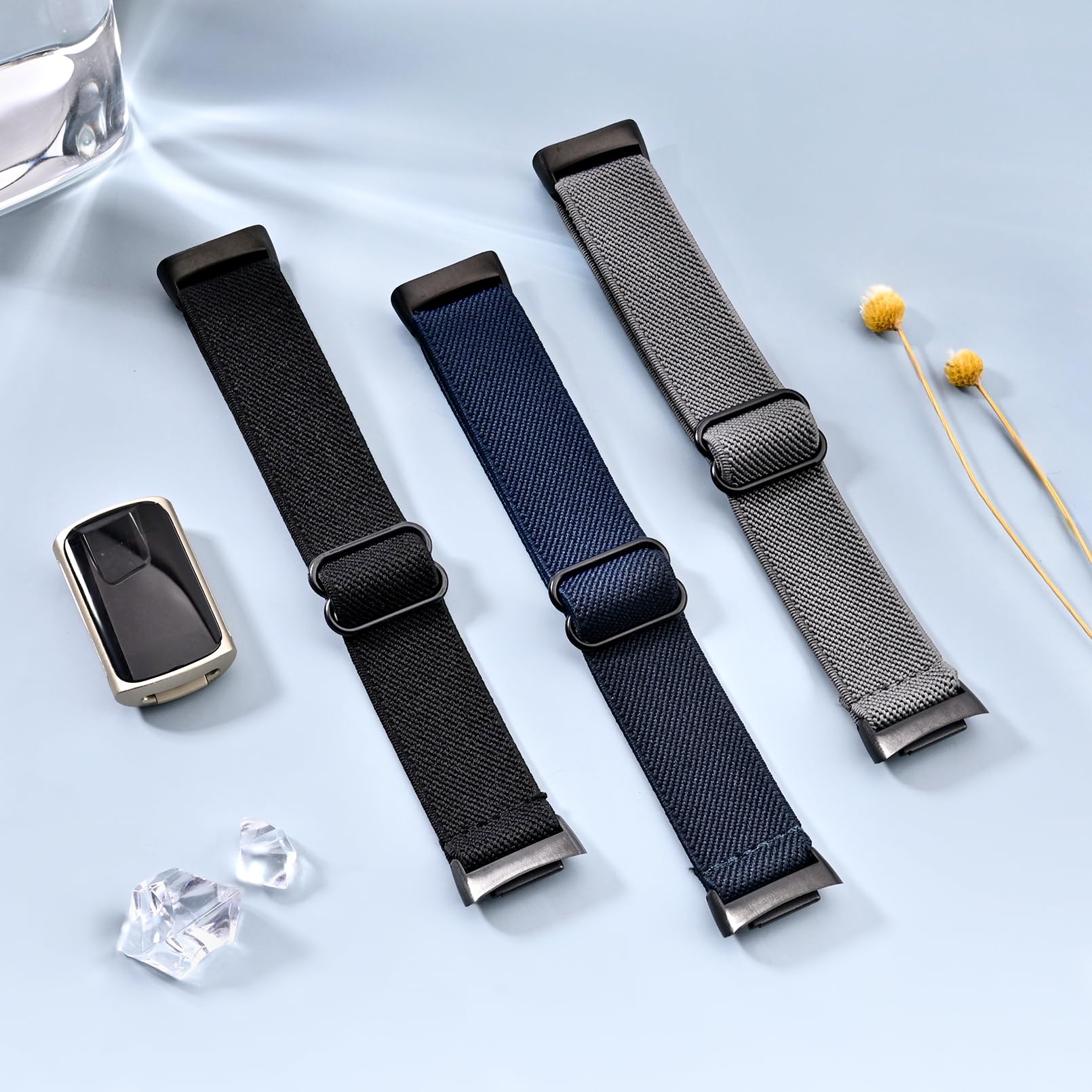 Kollody 3 Pack Nylon Elastic Watch Bands Compatible with Fitbit Charge 6,Soft Stretchy Breathable Adjustable Loop Fabric Sport Replacement Strap for Fitbit Charge 5 Women Men.