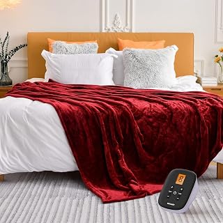 WOOMER Heated Blanket Twin Size 62" x 84", Electric Blanket with 0.5-12 Hours Timer & 10 Heating Levels, ETL Certified, Red Double-Sided Velvet, Over-Heat Protect, Machine Washable