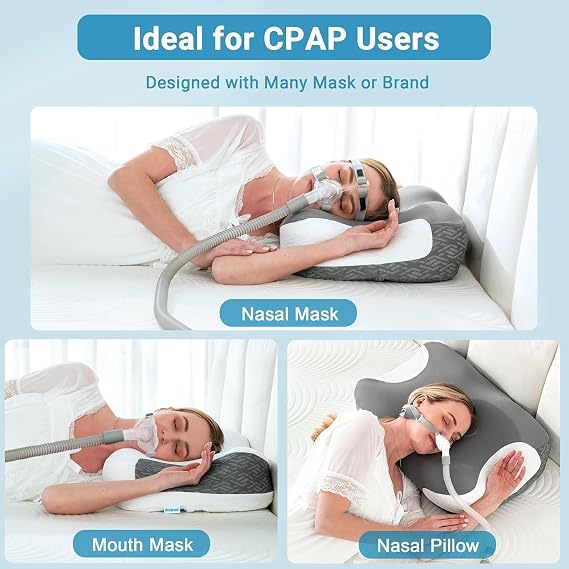 Elviros Cervical CPAP Pillow for Users to Reduce Air Leaks &Mask Pressure | Neck Pillow with 4 Height Options, Adjustable Firmness, Ergonomic Orthopedic Pillow for Side, Back & Stomach Sleepers
