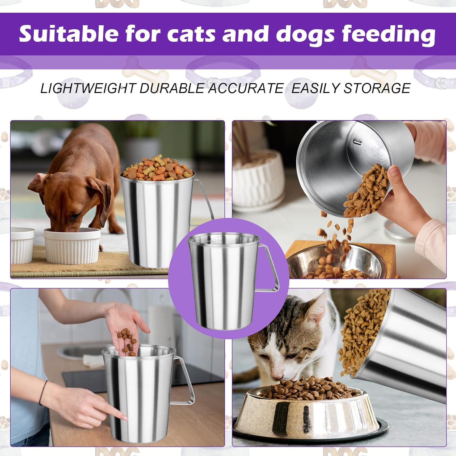 8 Cup Dog Food Scoop 304 Stainless Steel Dog Food Measuring Cups for Cat or Bird Pet Foods, Injection Molded and Dishwasher Safe (8 Cup)