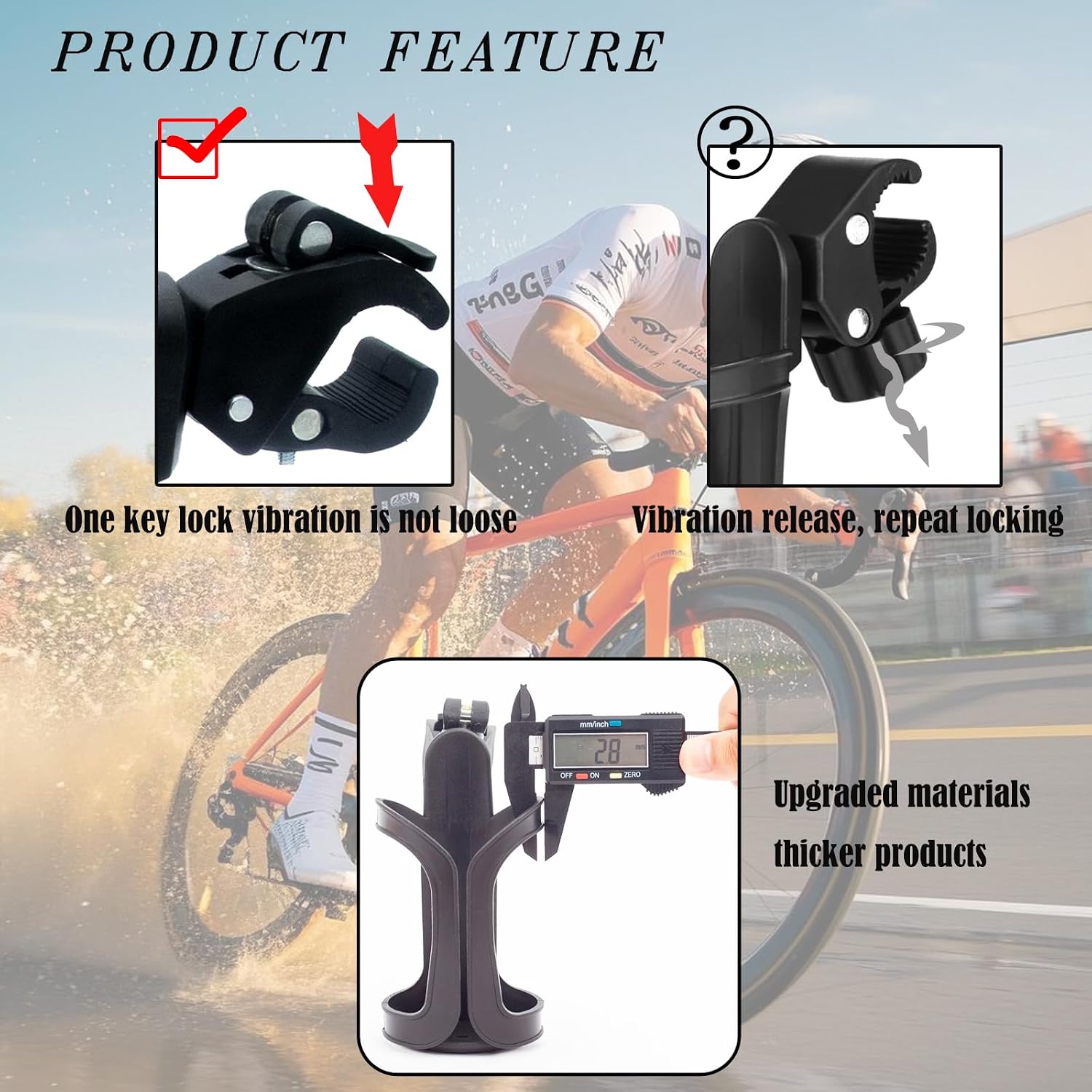 NCGDPZY Universal Bike Cup Holder, 2-Pack 360° Rotatable Large Caliber Design Cup Holder for Bike, Stroller, Wheelchair, Walker & Scooter, High-Strength Nylon, One-Click Lock System, Black