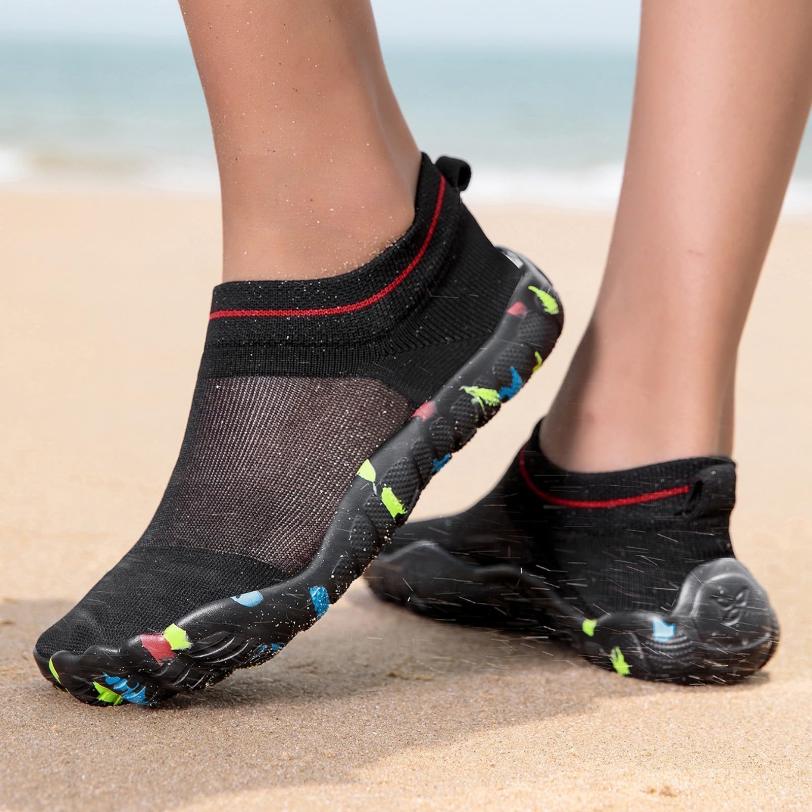 Męskie buty do wody na boso, bohema, lekkie skarpety do wody, szybkoschnące, buty do pływania z podeszwą moro, do surfingu na plaży i jogi, Czarny, 38 EU