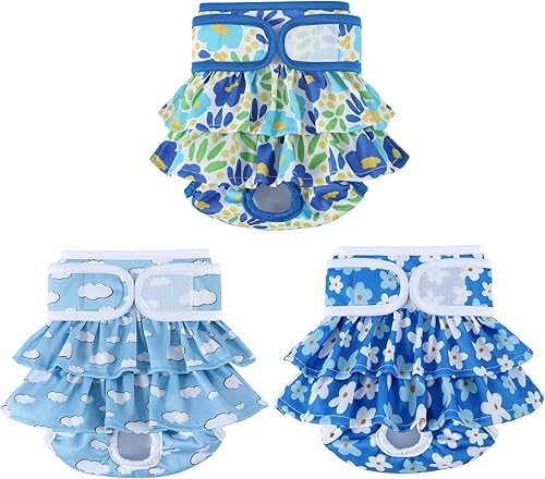 Miniatura 79 de Pañales reutilizables para perras, paquete de 3 pañales lavables altamente absorbentes, pañales flexibles para perritos, a prueba de fugas, pañales