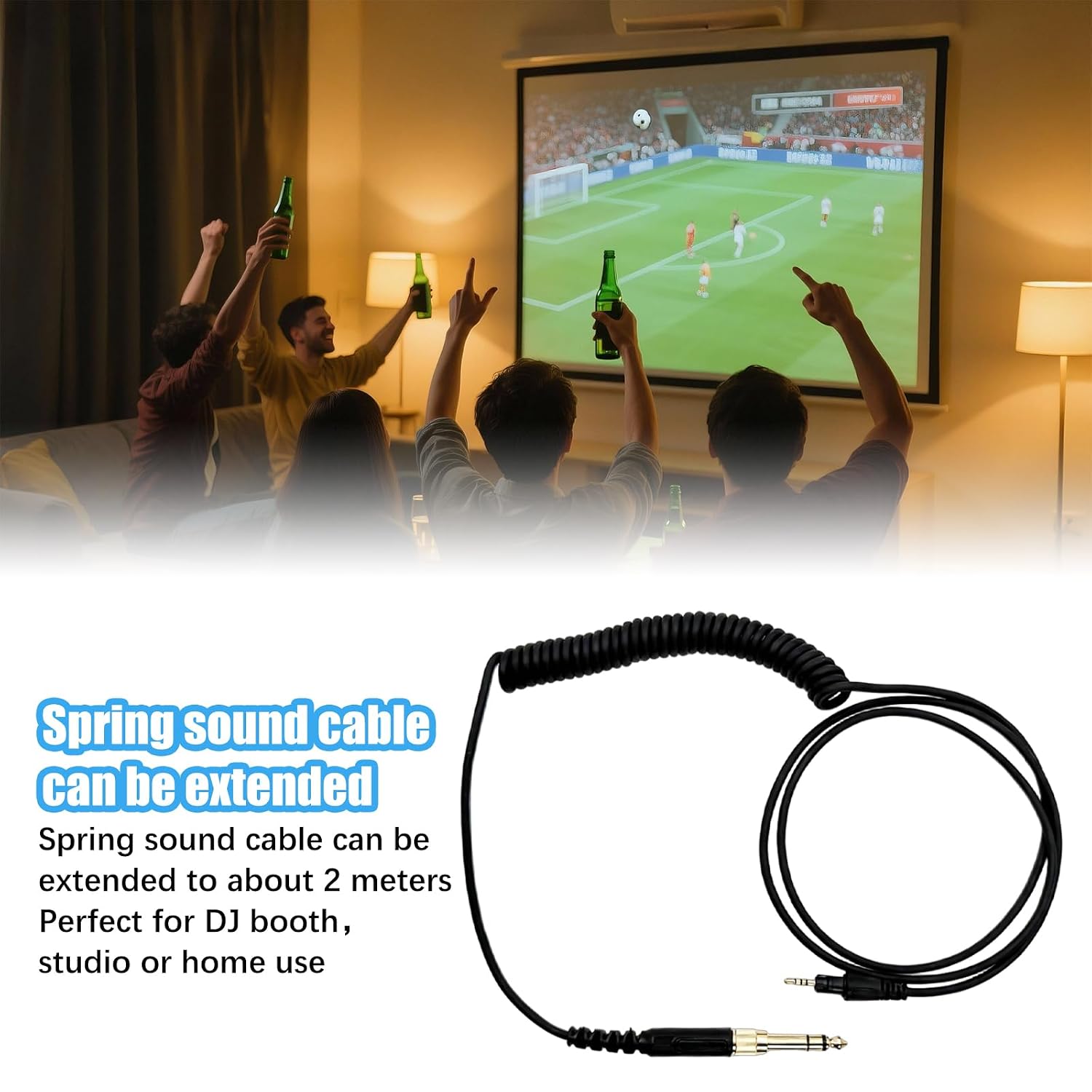 Replacement Audio Cable Coiled Cord for Pioneer DJ HDJ CUE1 X5 X7 Headphones, 3.5mm Aux Extension Wire with 6.35mm Adapter for Studio Mixer Home Stereo Devices 4ft, Black