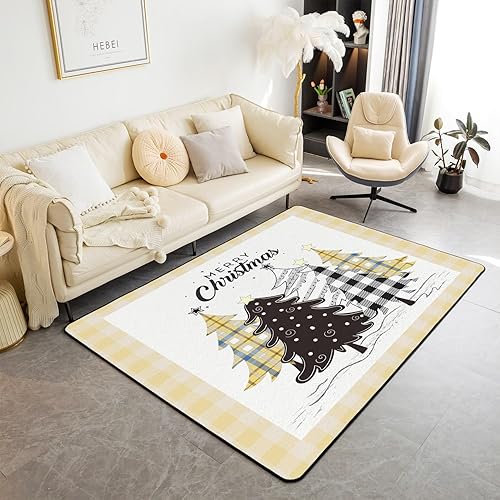 Alfombra decorativa de árbol de Navidad, 5 x 7 pies, diseño de ramas de Feliz Navidad, para niños y niñas, decoración de copos de nieve, alfombra
