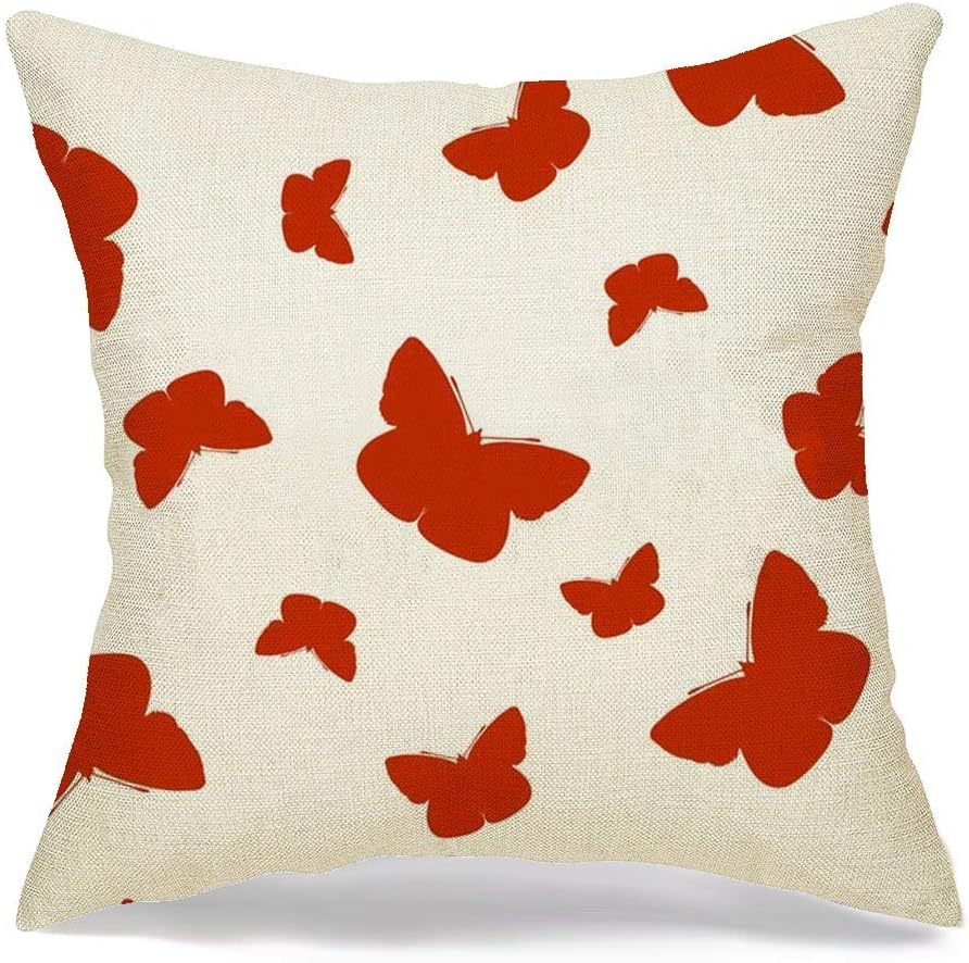 Pillow Cover Butter Orange Simplicity Butterflies Animals Wildlife Baby Freedom Butterfly Cute Drawing Soft Decorative Linen Square Throw Pillow for Couch Sofa Cushion Cover 16x16 inch