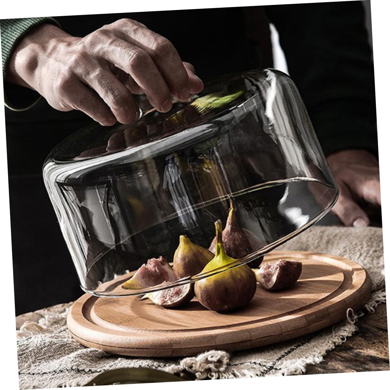 BESPORTBLE Glass Cake Cover with Wooden Tray Large Dustproof Dessert Dome Food Preservation Display for Home Baking Serving