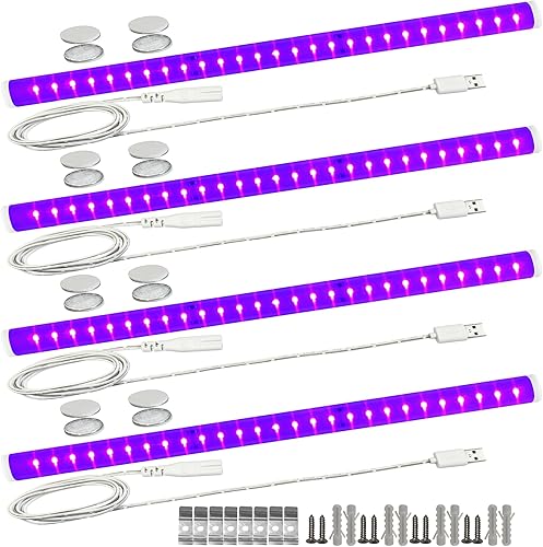 TITO Paquete de 4 barras de luz negra LED UV USB de 10 W y 1 pie, tubo de tira de luz negra montado con imán, barra de luces negras que brillan en disponible en Yaxa Peru