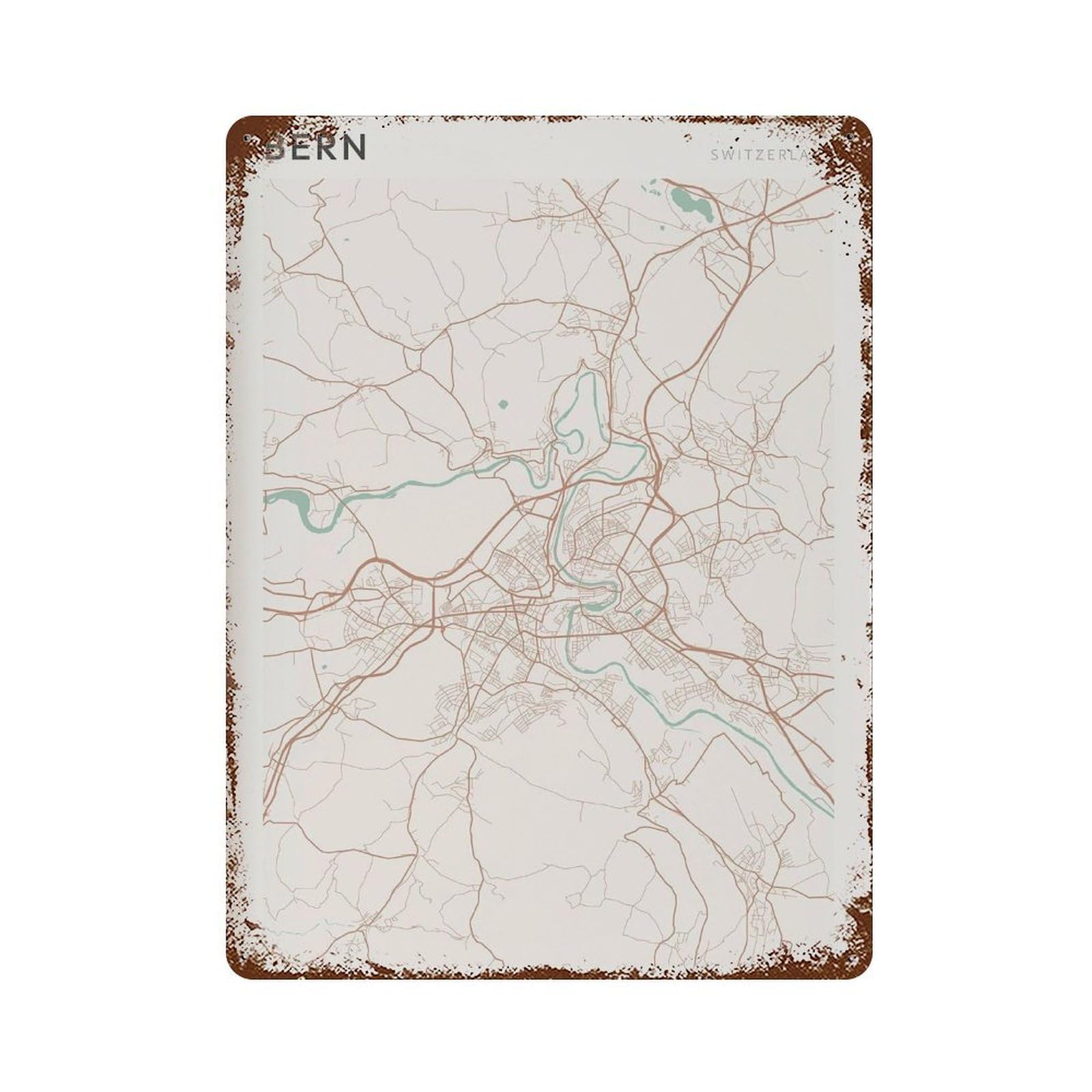 xiaoxiaoshen Bern Map Switzerland Travel Gift Minimalist (2) Wall Decor Art Metal Tin Poster Modern Home Decor Art Home Bar Shop Decorations Vintage Sign 40x30cm