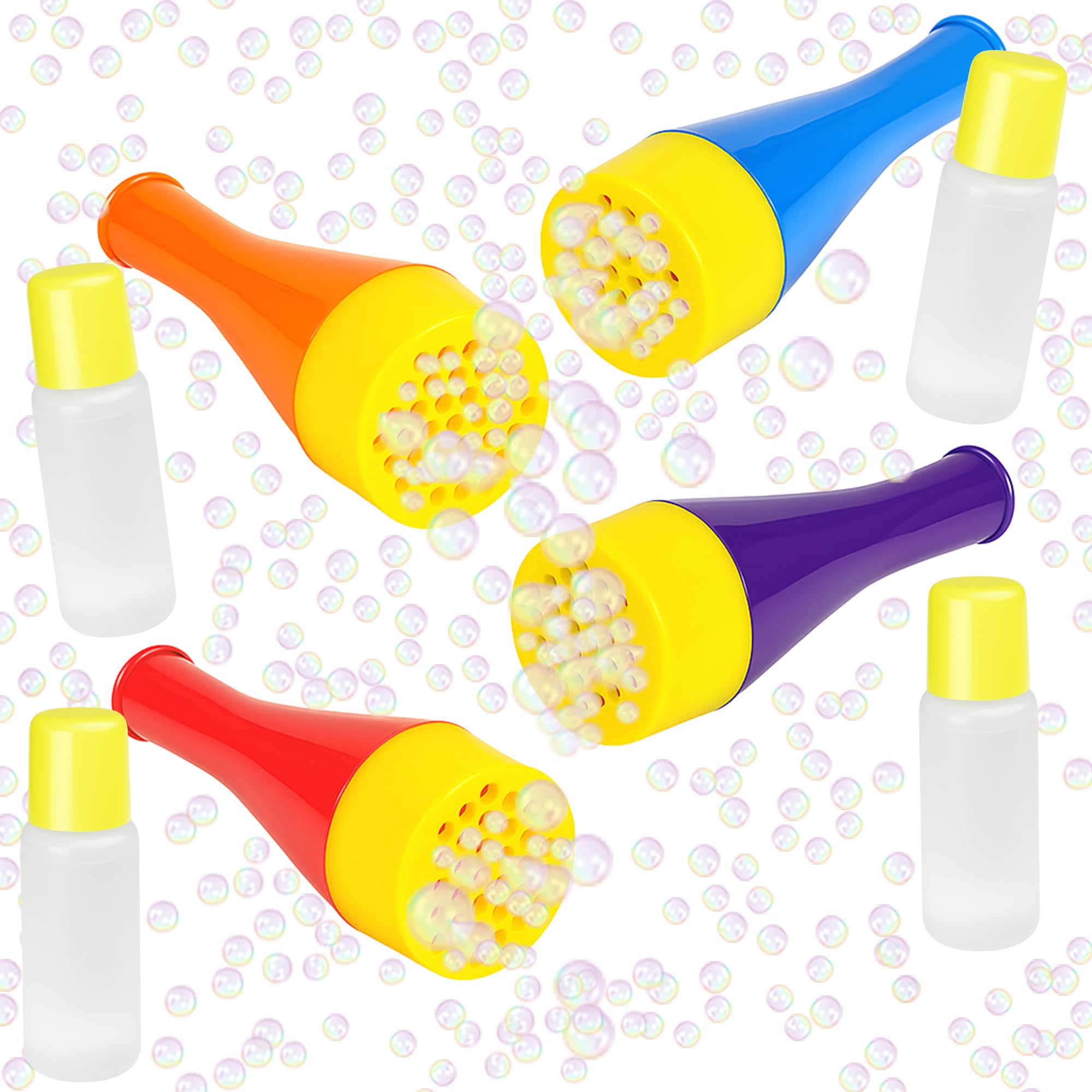 ArtCreativity Mini Blizzard Bubble Blower Set – 4-Pack Bubble Blasters with Bubble Mixture – Colorful Bubble Pipe Toys for Kids – Fun Summer Bubble Trumpet Set for Outdoor Play and Party Favors