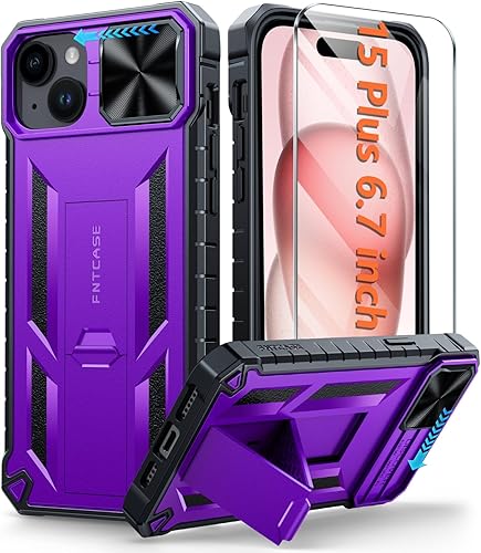 FNTCASE Funda para iPhone 15 Plus Funda resistente a prueba de golpes con soporte  Protección resistente de grado militar a prueba de caídas, TPU