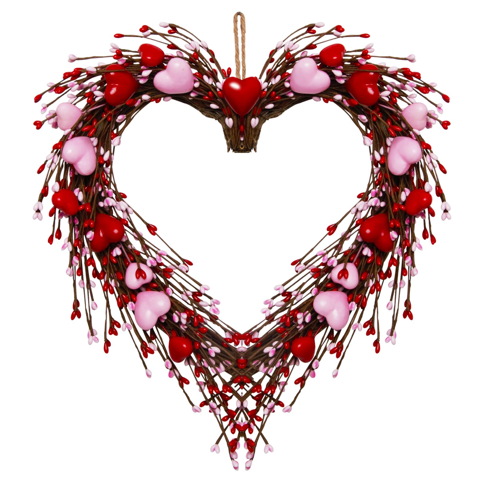 Valentines Day Wreath Decor,14 Inches Artificial Red Pink Berries and Small Pink Hearts,Valentines Wreaths for Front Door Home Indoor,Wedding Anniversary Party