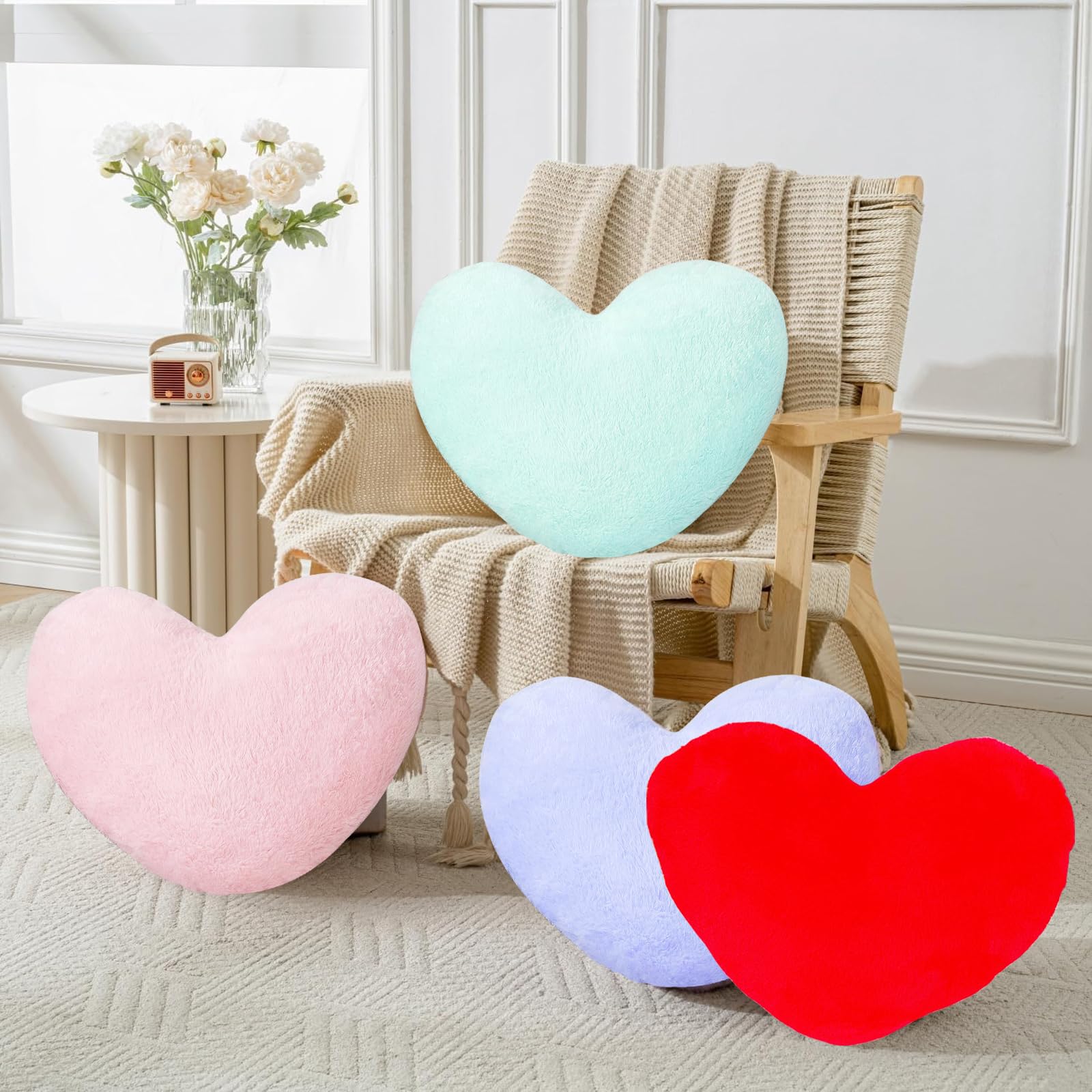 Herzkissen Kuschelkissen Flauschig - 36x46 cm - Hellrosa Herzform Kissen, Plüsch Kissen Herzform, Love Zierkissen Aesthetic, Herzkissen Geschenk für Wohnzimmer Sofa, Kind Schlafzimmer Bett