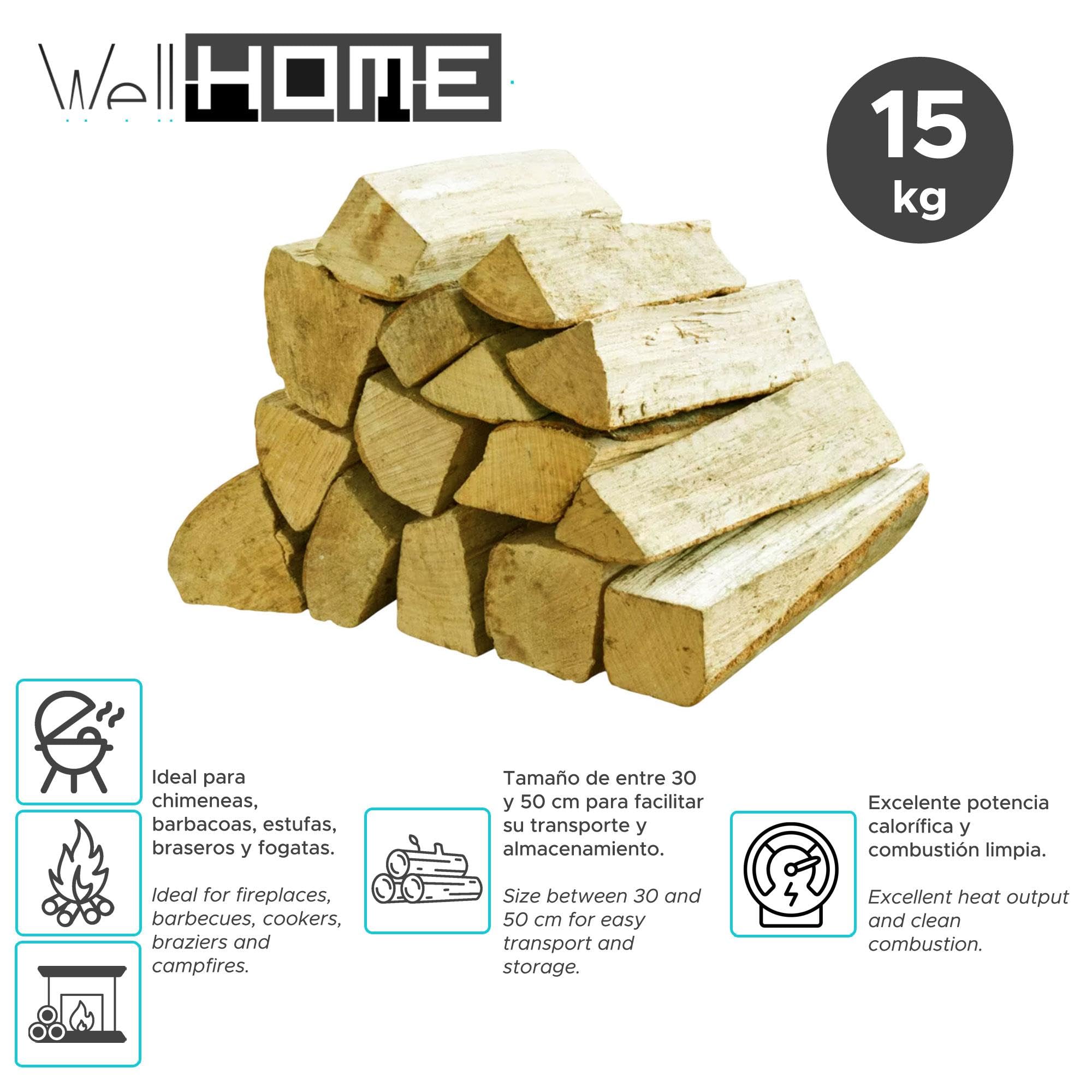 Caja de Leña de 15Kg de Madera de Haya Seca para Chimeneas y Barbacoas/Palos de 30-50cm de Longitud