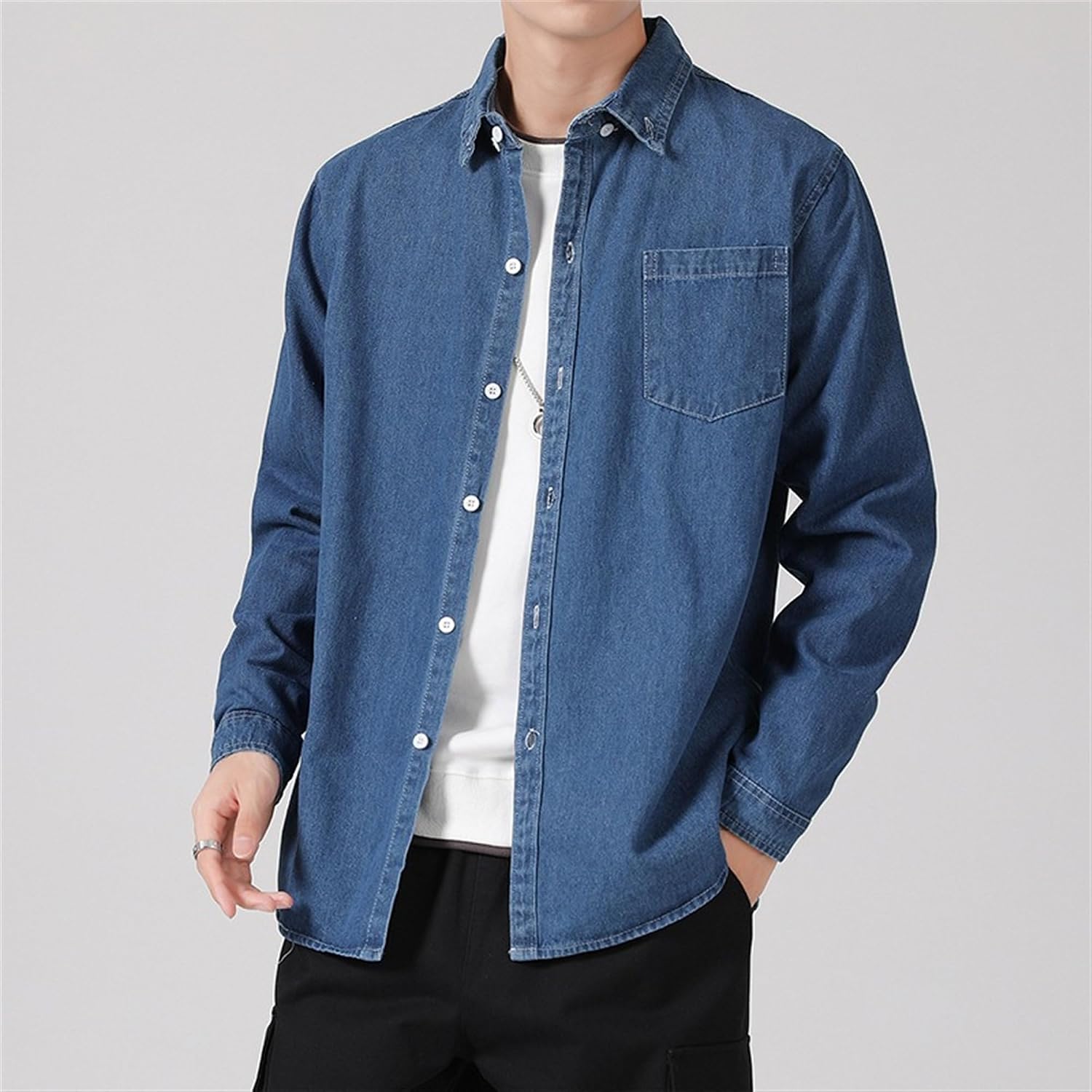 Casual Long Sleeve Button Denim Jacket for Men Fashion Comfort Jean Shirt Classic Lapel Motorcycle Trucker Jackets