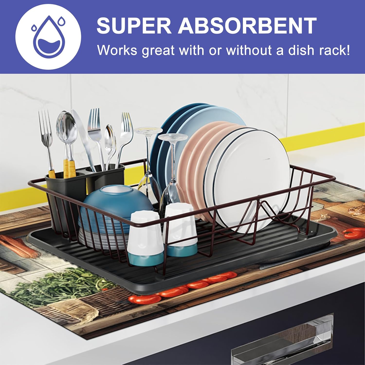 HOMETITUTE Stove Top Covers 28x20 Inches for Electric Cooktop Cover Heat Resistant Countertop Protector Dish Drying Mats Coffee Bar Mats Rustic Kitchen Tomato Bread Design Decorations