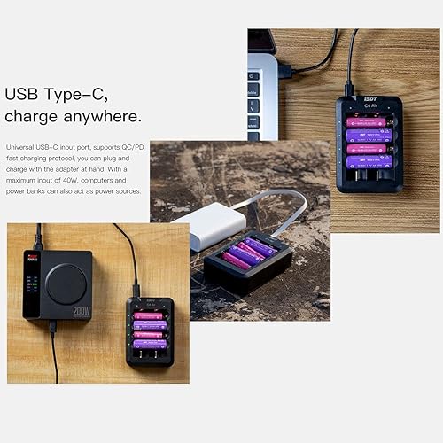 Miniatura 2 de ISDT Cargador de batería inteligente universal C4 AIR USB Type-C QC3.0 Salida con conexión APP para baterías recargables AA AAA Li-ion y material de