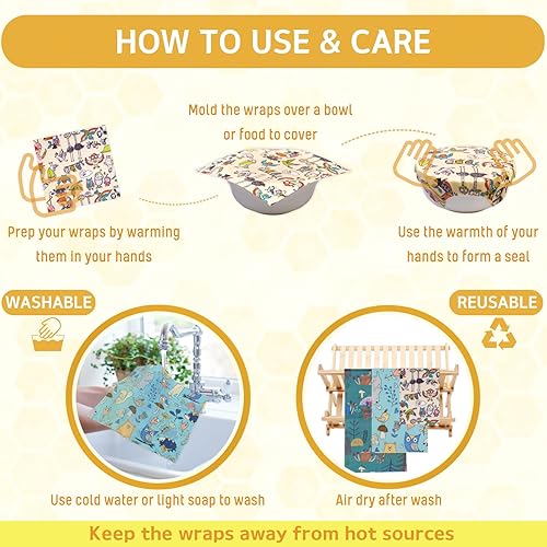 Miniatura 4 de Envoltura de cera de abeja reutilizable, paquete de 9 envolturas de cera de abejas para alimentos, envolturas ecológicas de cera de abeja, envoltura