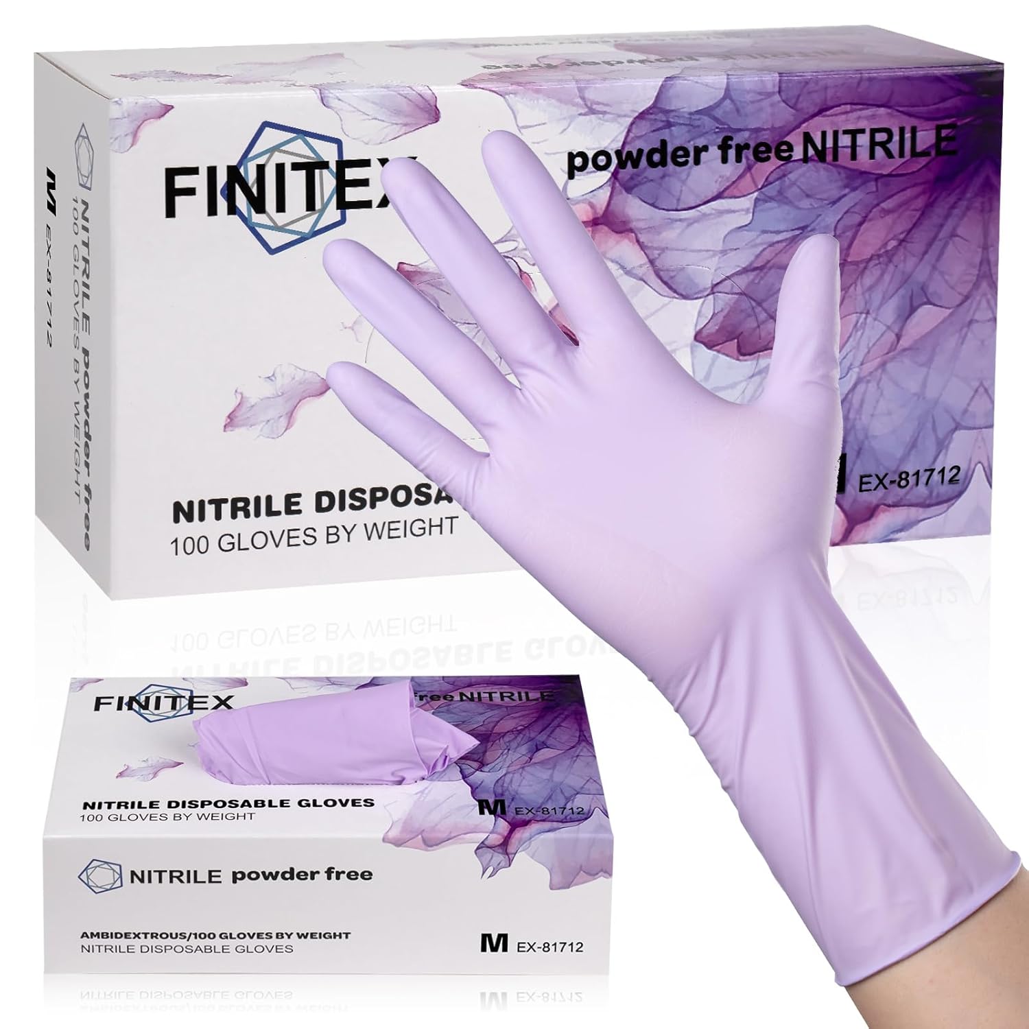 FINITEX Nitrile Disposable Latex-Free Gloves Purple - 5mil 100PCS Latex Powder-Free 12inch Cleaning Medical Exam Food Glove