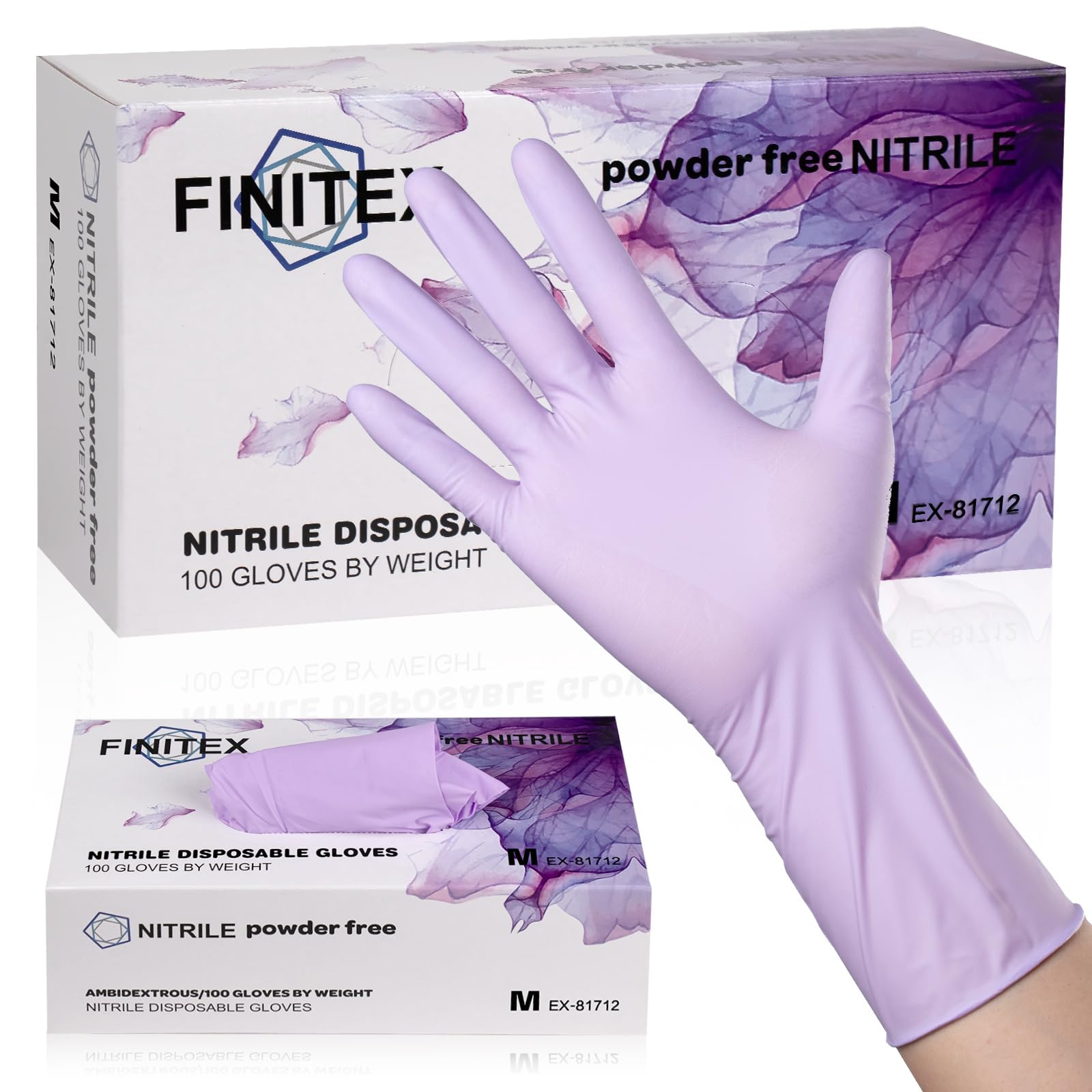 FINITEX Nitrile Disposable Latex-Free Gloves Purple - 5mil 100PCS/Box Powder-Free 12inch Guantes de Nitrilo Cleaning Medical Exam Food Cooking Glove (Medium, Box of 100)