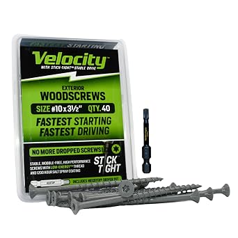 Velocity Exterior 3 1/2 Wood Screws DIY Pack Size #10 Fence Screws for Wood, Stick Tight Technology, Made with Carbon Steel, Includes 1 Hexstix Drive Bit 40 Pieces