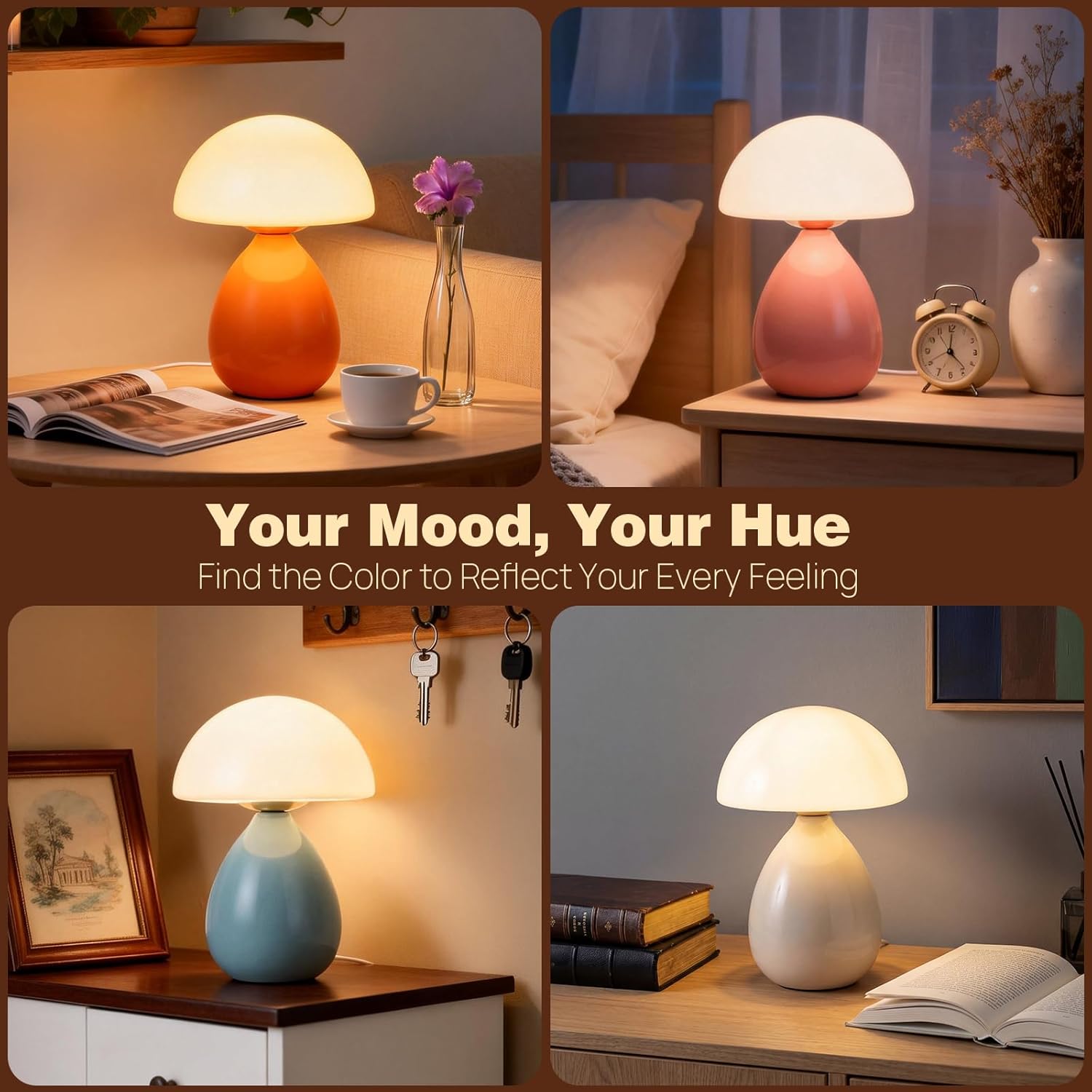 Mushroom Table Lamp for Bedroom, Small Lamp for Living Room, Bedside, Nightstand, Desk, Unique Aesthetic Cute Tiny Modern Office Home Decor, Birthday Gifts for Women, Ceramic, Blue