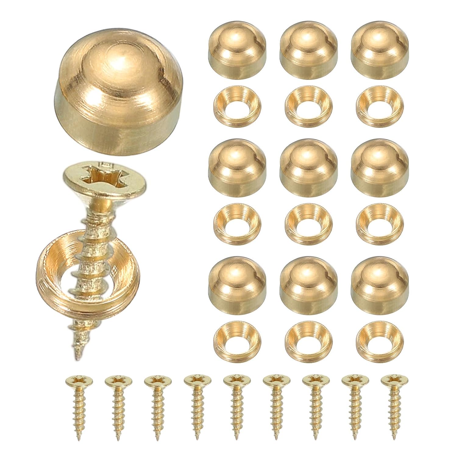 Brass Decorative Screws with Caps, Mirror Screw Self Tapping Screws Decorative Cover - Fitting for(Furniture Fixing- Wall Hangings - Wood Handcrafted) 9mm & 10 Pack & Yellow
