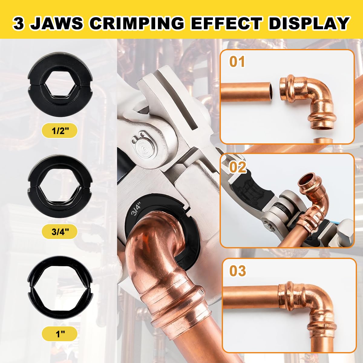 Amazon | 銅管継手油圧パイプ圧着工具、銅管圧着ダイ:1/2、3/4、1