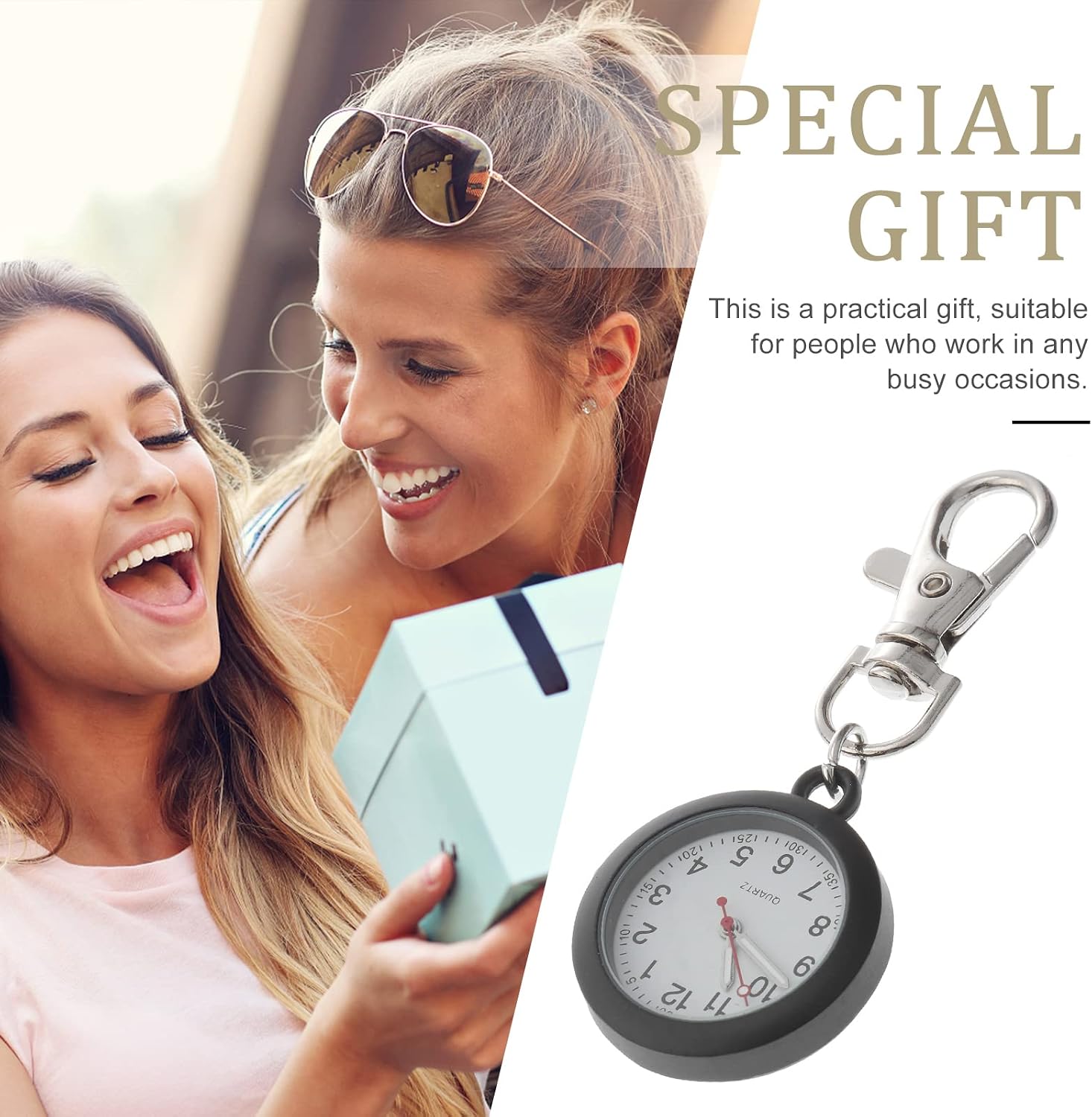 balacoo Clip On Pocket Watch - Nurses Watches for Women, Portable Badge Watch, Unisex Digital Hanging Clip for Nurses Doctors (Black)