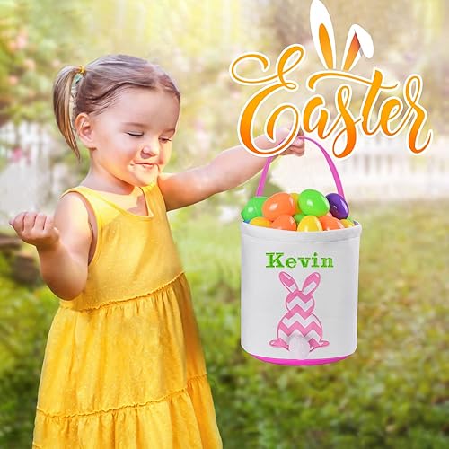 Miniatura 4 de VAPCUFF - 2 cestas de Pascua personalizadas para niños, bolsas de cesta de Pascua rosa y morado, regalos de Pascua, cesta de conejo de Pascua, cesta