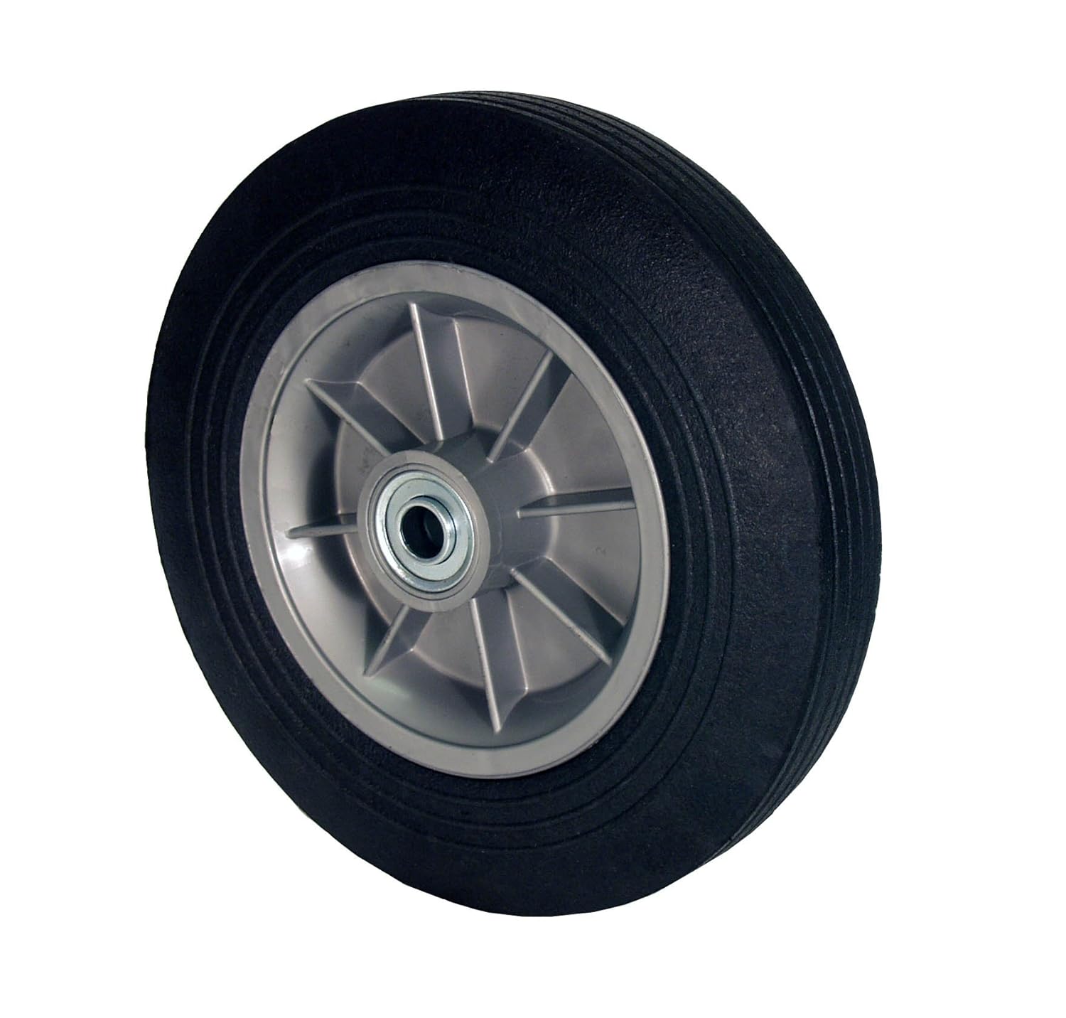 SN2 Hand Truck Wheel with Solid Rubber Tire and Polypropylene Hub, 8" Diameter, 2" Width, 5/8" Axle Hole Diameter, 440 lb. Capacity
