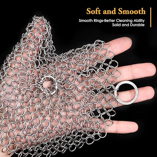 Miniatura 2 de Amagabeli - Limpiador de hierro fundido 316 de 8 x 8 pulgadas, de acero inoxidable, redondo, para sartenes de hierro fundido, limpiador de sartén