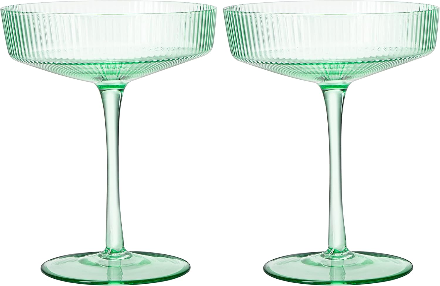 Vintage Art Deco Coupe Glasses, Martini, Champagne & Cocktail Ribbed Glass 7 oz | Set of 2 | Crystal, Manhattan, Cosmopolitan, Sidecar Cocktail Glassware for Champagne , Ripple Glassware - Gift Box