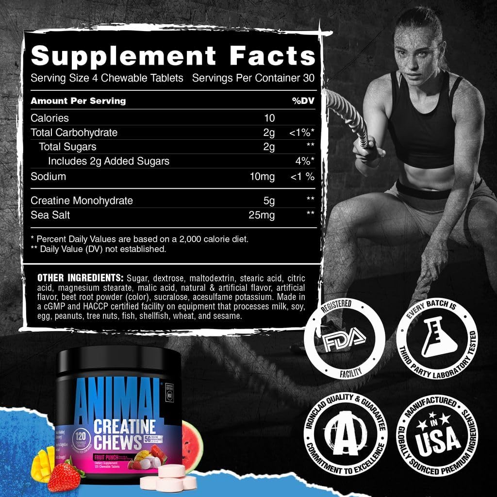 Animal Creatine Monohydrate Chews for Men & Women | Fruit Punch 120 Count image 5