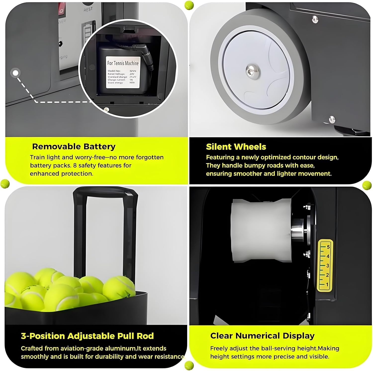 Automatic Tennis Ball Launcher, Portable Tennis Ball Machine, 50-Ball Tennis Ball Machine, Adjustable Launching Angle, Speed, Rotation Frequency